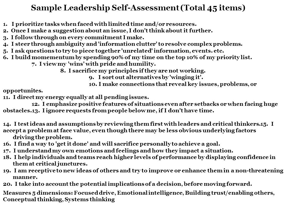 Self Assessment of Leadership Essay